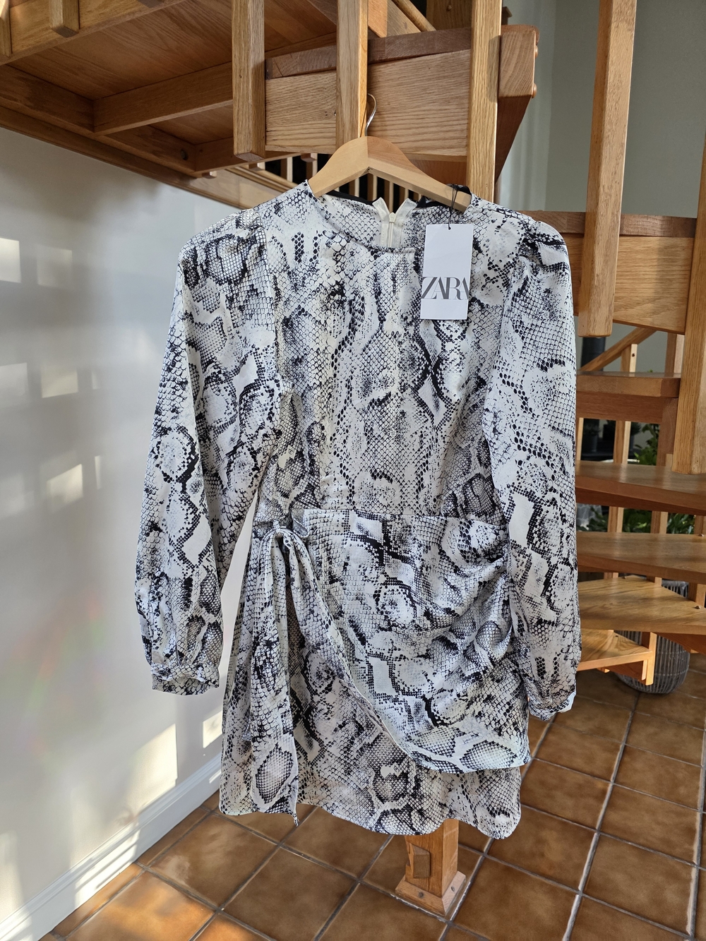 ZARA Snake Print Long Sleeve Mini Dress - Black & White